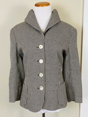 Lauren Ralph Lauren Brown & White Houndstooth Button Jacket
